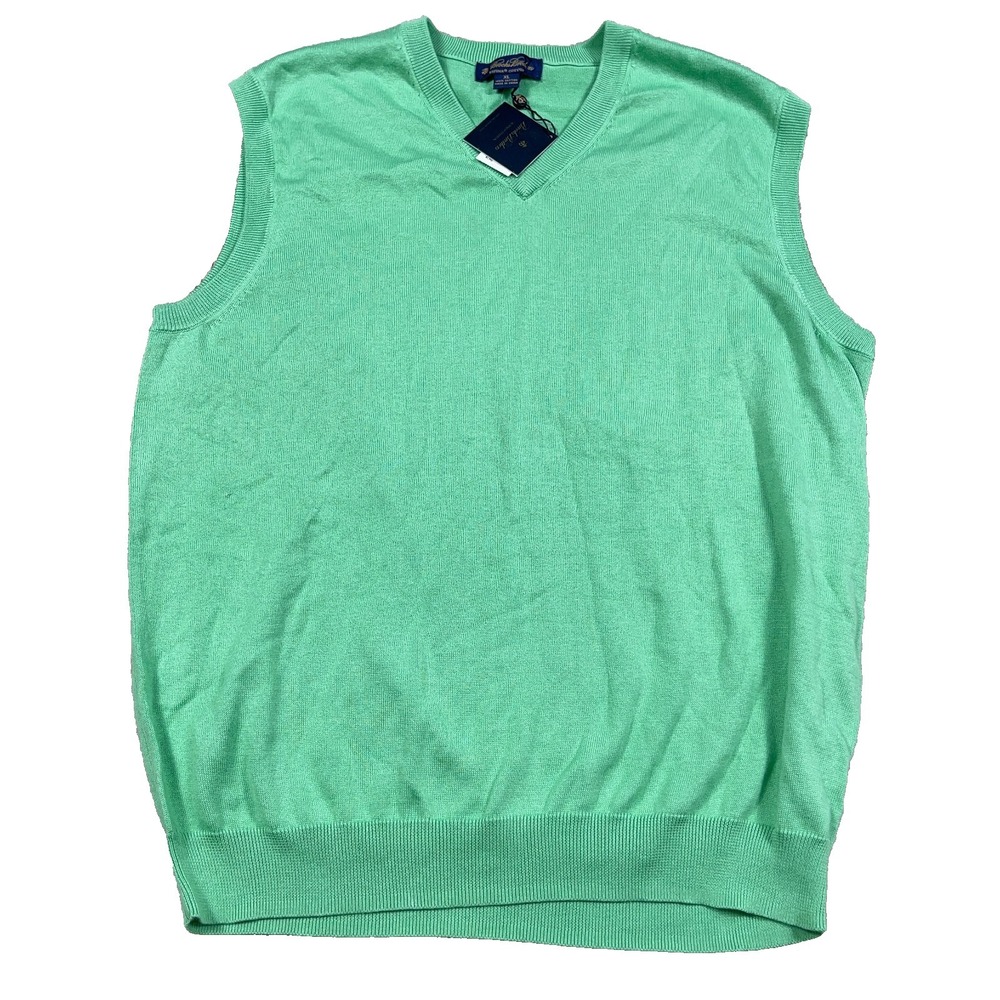 Brooks Brothers Sweater Vest Men XL Green V‎ Neck Supima Cotton Lightweight NEW